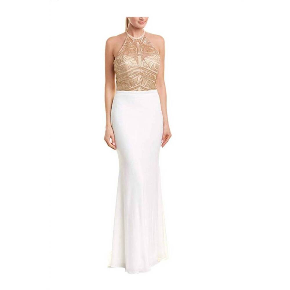 NEW ISSUE NEW YORK ivory and gold evening gown in ivory and gold